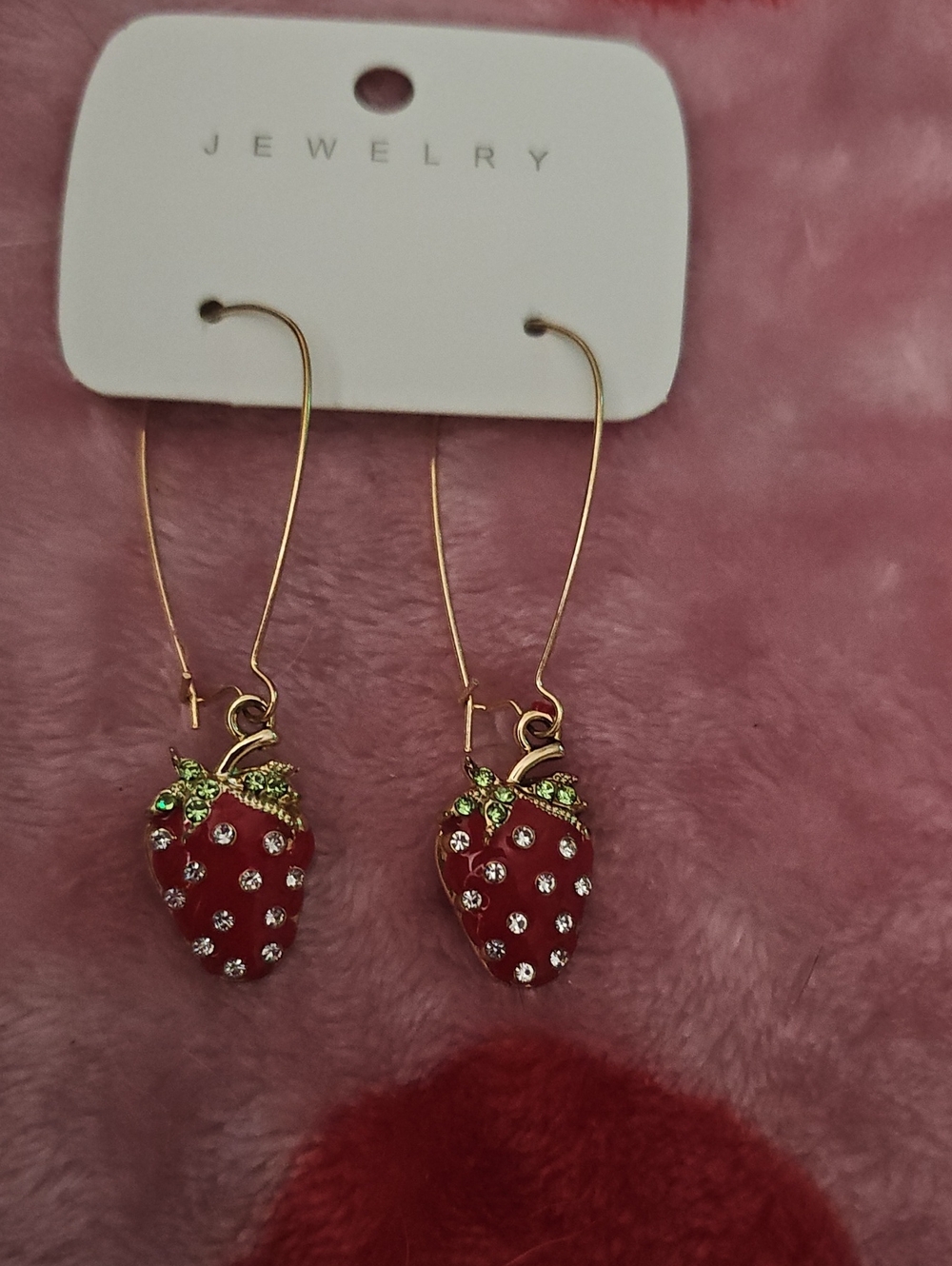 Gold-Tone Strawberry Drop Earrings in Red and Green